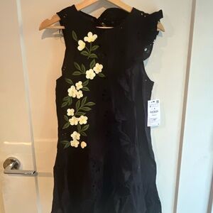 Zara Black Floral Eyelet Dress